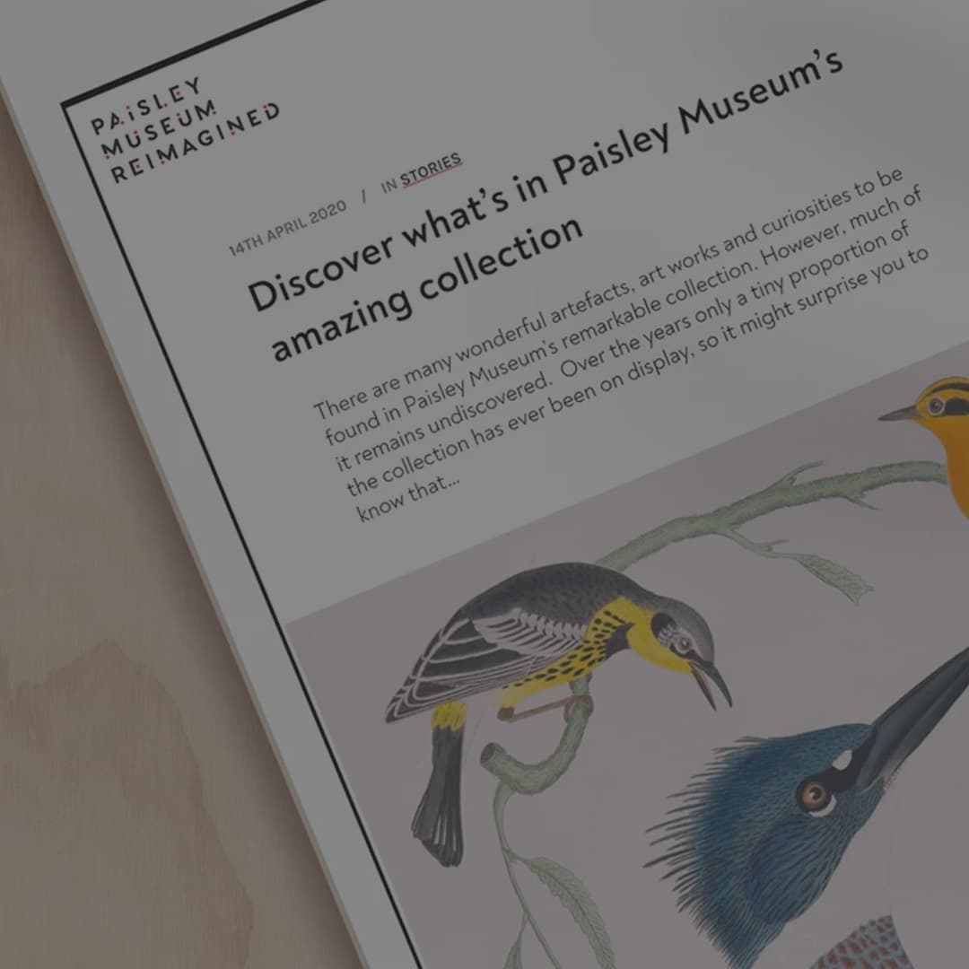 photo of paisley museum reimagined webssite on an ipad screen