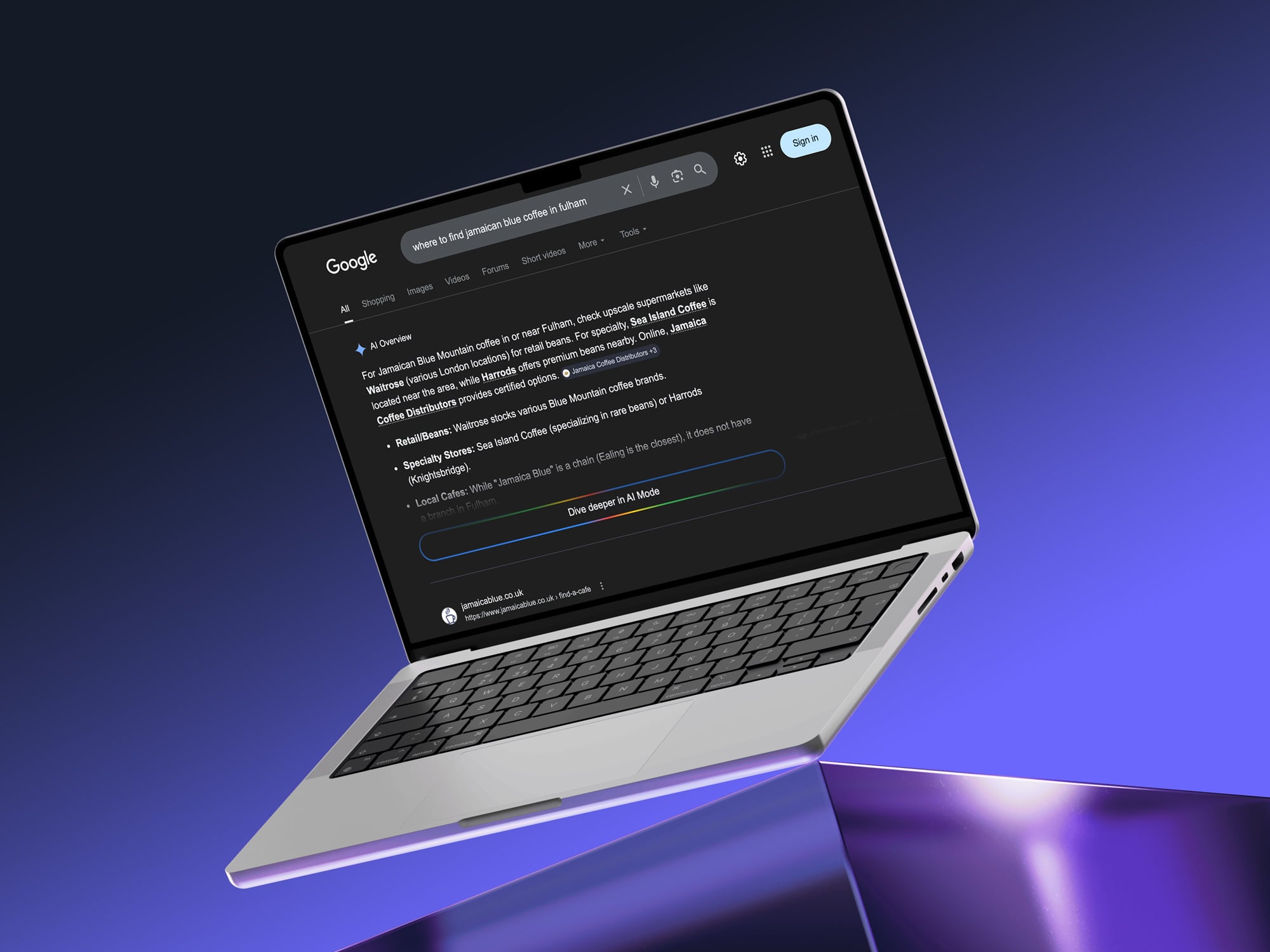 a google ai overview summary on a laptop screen